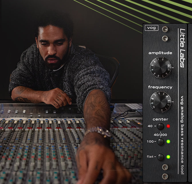 Derek Ali sits at his console along with the Little Labs Voice of God plug-in